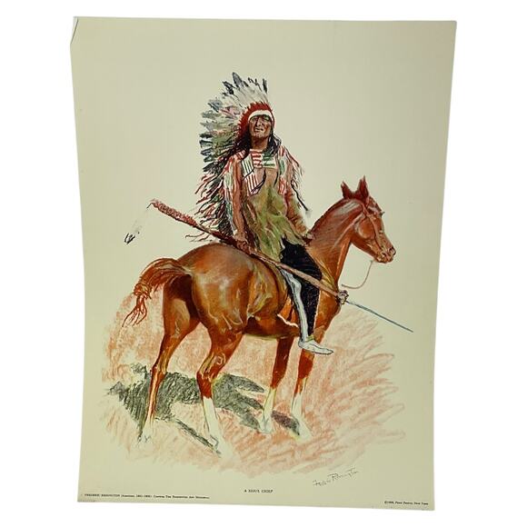 Frederic Remington A Sioux Chief 1954 Penn Print Western Art Native American - Picture 1 of 6